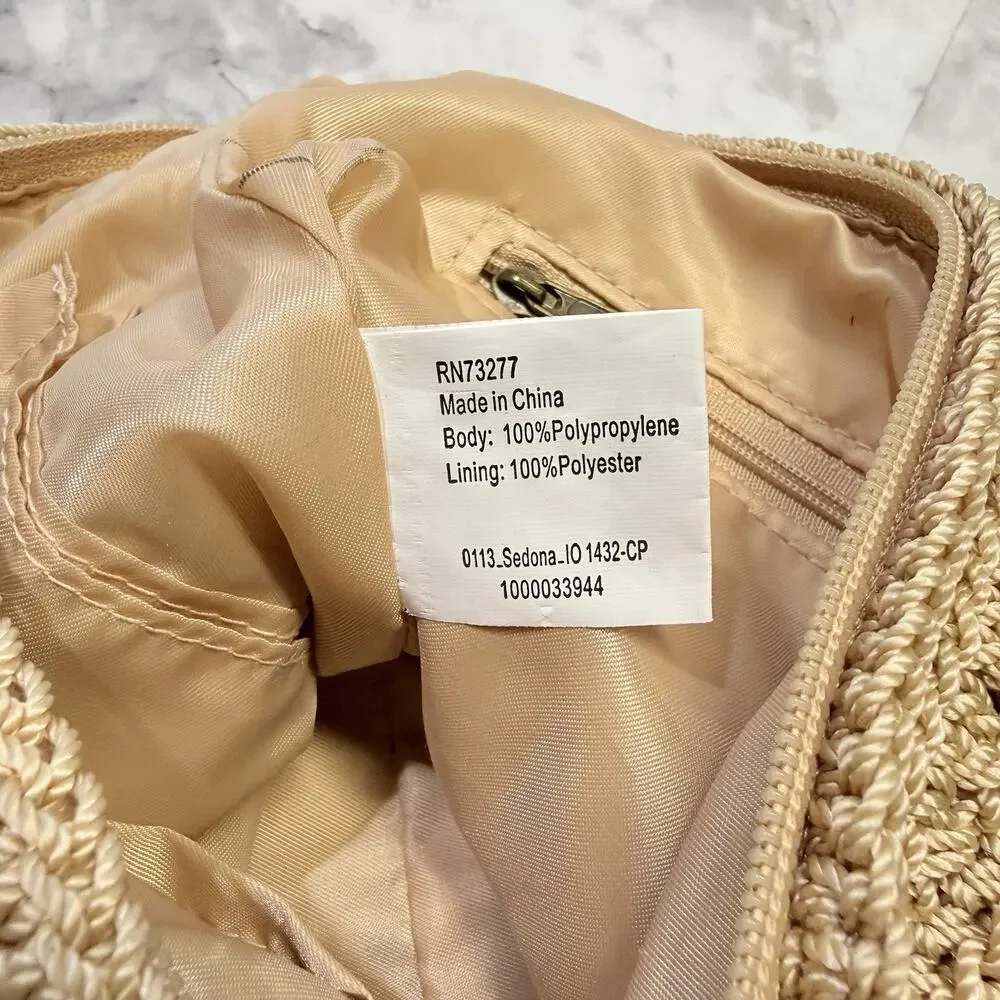Croft & Barrow Crochet Crossbody Bag Beige‎ Woven Boho Summer Beach Vacation